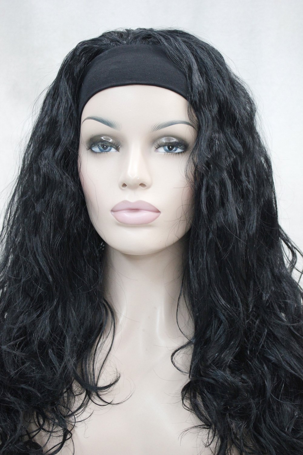 Ladies Long 3 4 Wig With Black Headband Wavy Curly Natural Hair