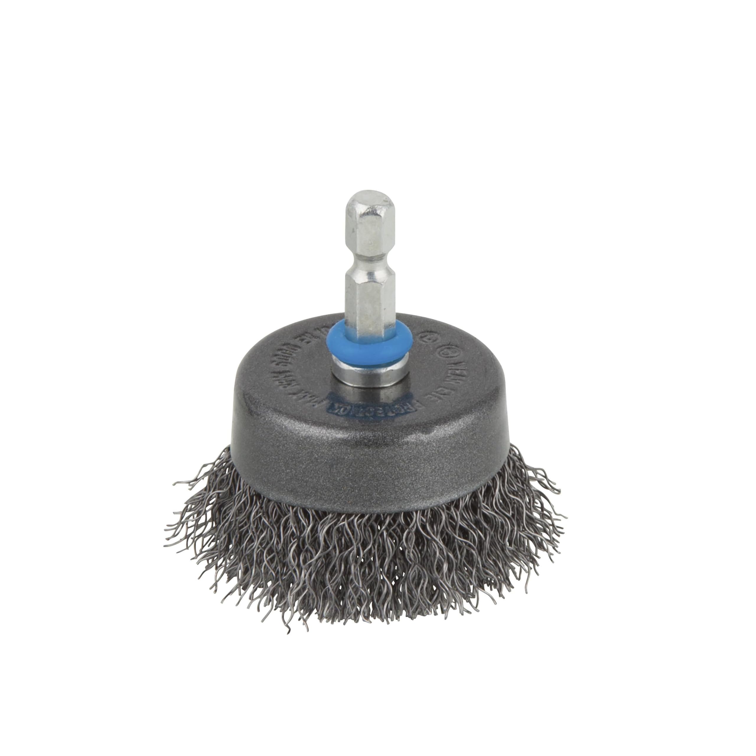 wolfcraft steel wire cup brush Ø 75 mm I 2108000 I for metal, sheet metal, wood and stone, hexagonal shaft, for derusting and preparing welding work