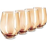 LUXU Amber Stemless Wine Glass(Set of 4)-20 Ounces,Colored Water Juice Drinking Glasses,All-Purpose Glass Wine Tumblers,No Stem Glass Beverage Cups,Perfect for Home,Bar,Restaurants and Parties