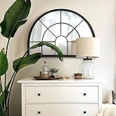 WAMIRRO Black Arched Window Pane Semi-Round Mirror - Farmhouse Mantel Half Circle Mirror for Fireplace, Living Room, Entryway