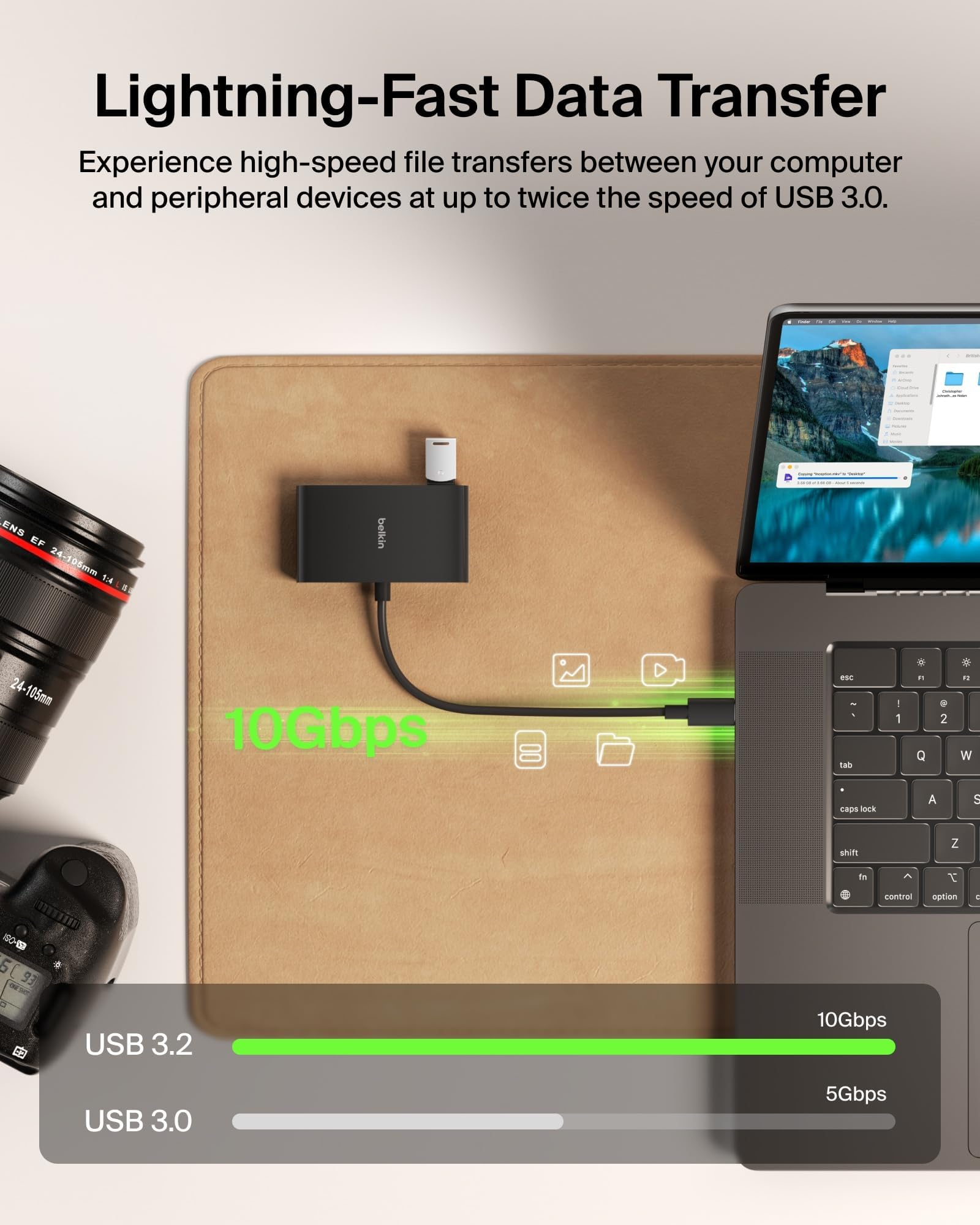 Belkin Connect USB-C to 4-Port Hub, Multiport Adapter with 4 USB-C 3.2 Gen2 Ports & 100W PD with Max 10Gbps High Speed Data Transfer for MacBook, iPad, Chromebook, PC, and More, Blac