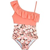 Alakuoti Girls One Piece Swimsuits Cutout Ruffle Bathing Suit Quick Dry Beach Swimwear with Adjustable Strap 5-14 Years