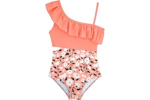 Alakuoti Girls One Piece Swimsuits Cutout Ruffle Bathing Suit Quick Dry Beach Swimwear with Adjustable Strap 5-14 Years