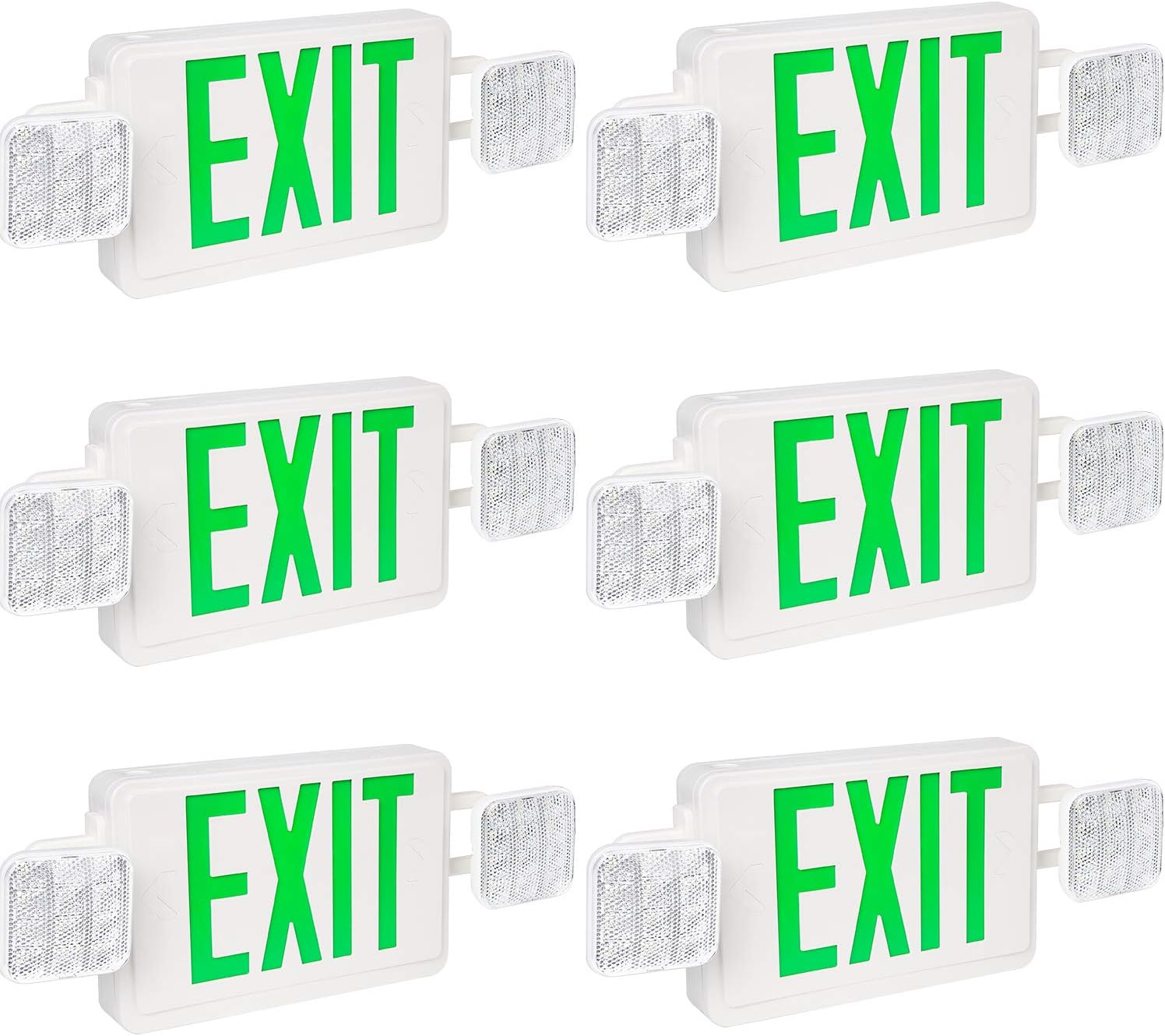 Hykolity 6 Pack Exit Sign with Emergency Lights, Green Letter LED Exit Light, Double Face, Adjustable Two Head and Backup Battery