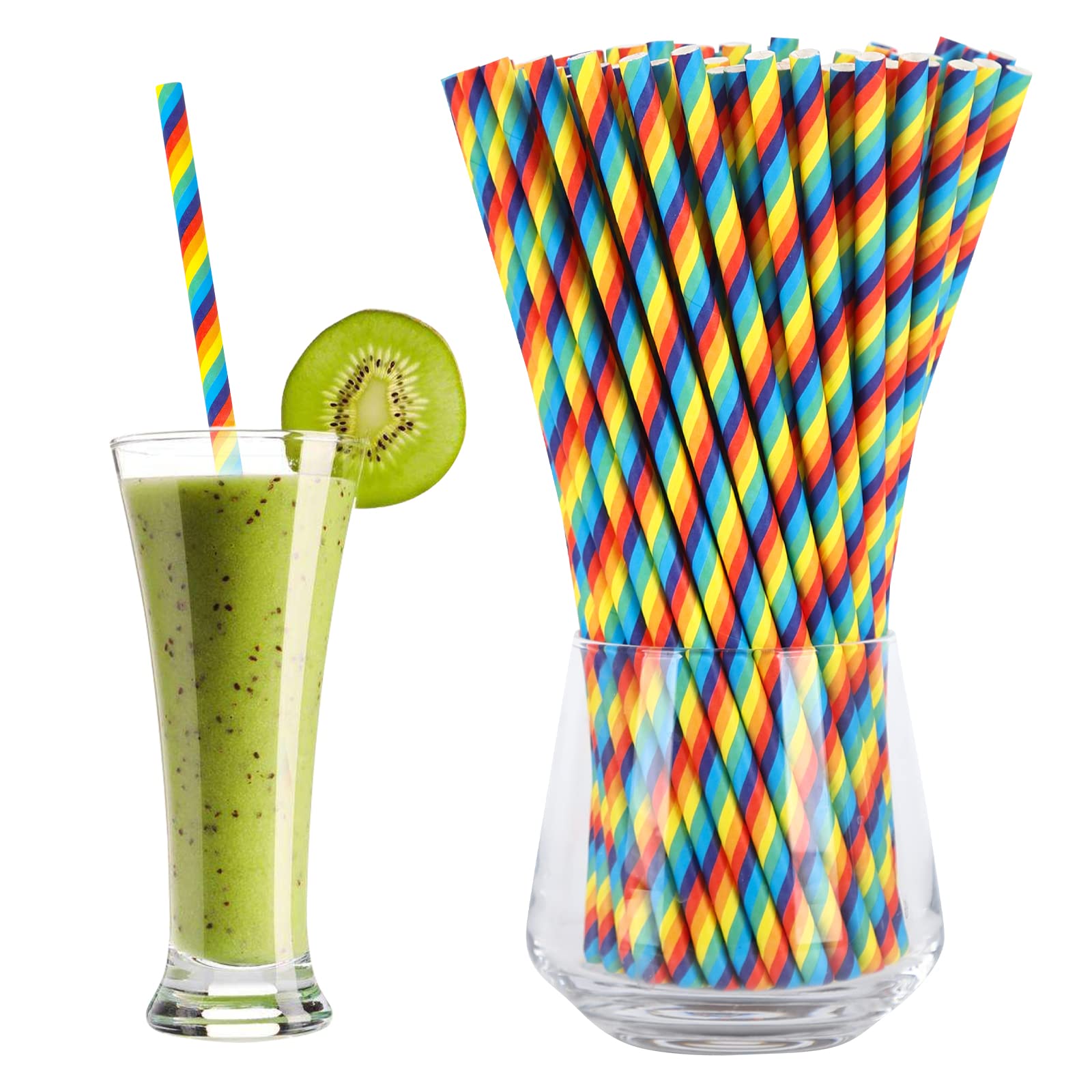 100 Pcs Rainbow Paper Straws,Colorful Striped Paper Drinking Straws,Recyclable Pride Party Drinking Straws for Juices Cocktail,Party Supplies Decorations for Birthday Wedding Anniversary