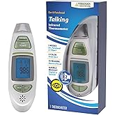 Veridian Talking Ear &amp; Forehead Infrared Thermometer | Ear &amp; Forehead Modes, 1-Second Readout, Bilingual Audio (English/Spanish), 3-Color Fever Light, 30-Reading Memory