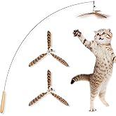 JXFUKAL Cat Wand Toys, Interactive Cat Toys with 3 Feather Refills, 29'' Flexible Steel Wire, Sturdy Wood Handle & Bell for K