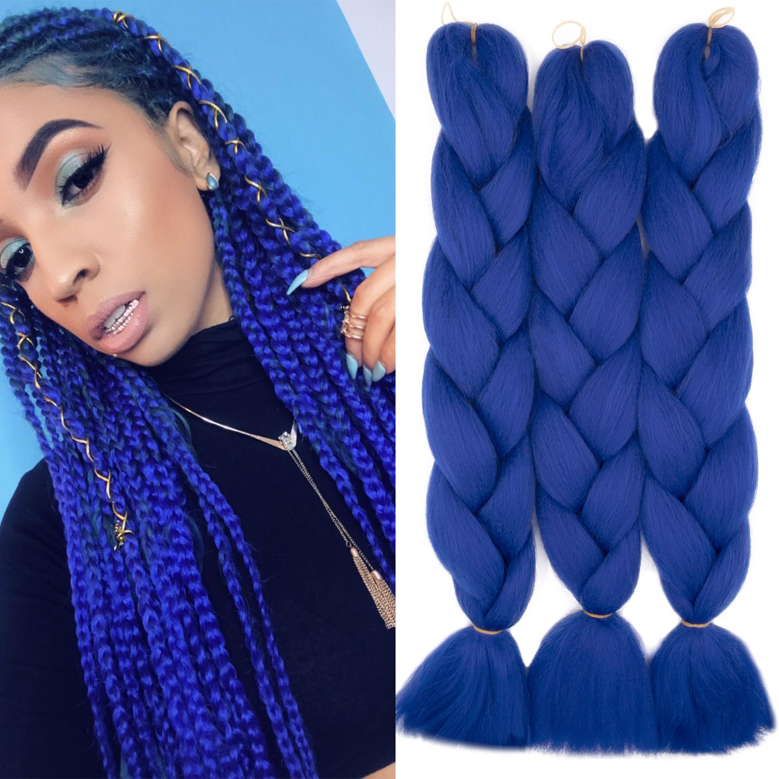 Dcbaboo Jumbo Braiding Hair Extensions 3packs 24inches, Royal Blue — image 1