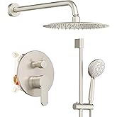 Gabrylly Shower System Brushed Nickel, Slide Bar Shower Faucet Set with High Pressure 10" Rain Head and 5-Setting Handheld Spray, 2 Way Pressure Balance Valve Trim Kit