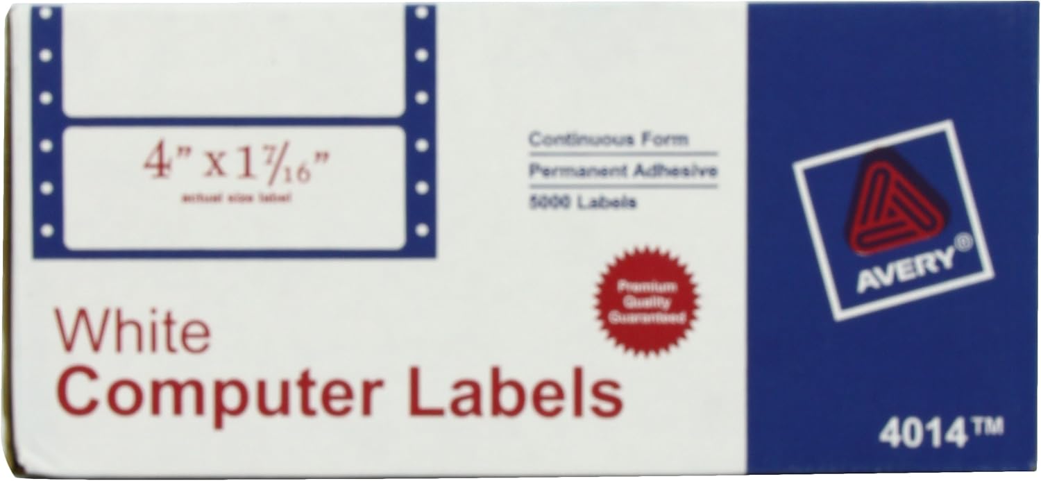 Avery 4014 Dot Matrix Mailing Labels, 1 Across, 1 7/16 x 4, White (Box of 5000) : Continuous Form Labels : Office Products