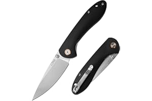 CJRB CUTLERY CJRB Folding Knife Feldspar Pocket Folding Knife Stonewash D2 Steel Blade G10 Tactical Handle EDC Knife,Black Handle (J1912)