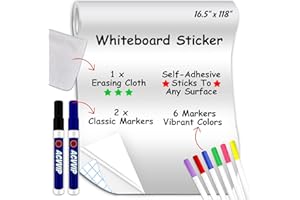 Large Whiteboard Sticker, ACVVIP Self-Adhesive Whiteboard Wall Sticker - 16.5" x 118" - 8 Colors Markers & 1 Eraser Cloth - D