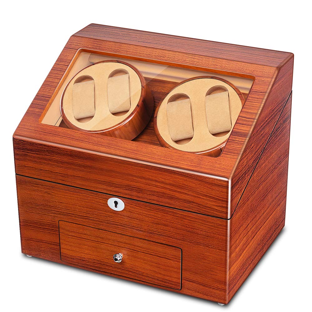 JQUEEN Automatic Wood Watch Winder Display Box 4+9 Storages,with 4 Rotation Mode Setting, Adjustable Watch Pillow for Men’s and Lady’s Automatic Watches Shaker