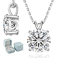 KRKC&CO Moissanite Necklace for Women, Sterling Silver Lab Created Solitaire Diamond Pendant for Her, 4-Prong, GRA Certificate, Gift for Anniversary, Birthday, Wedding - to Wife, Mom, 0.5/1/2/3/4CT White Gold Plated Silver Jewelry