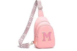 I IHAYNER Girls Sling Bag Fanny Pack Crossbody Bags with Initial Letter for Teen Girls Gift Trendy Stuff Chest Bag for Travel (Pink-M）