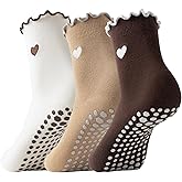 Digoon 3 Pairs Pilates Socks with Grips Non-slip Ruffle Cute Heart Yoga Grip Sock for Women