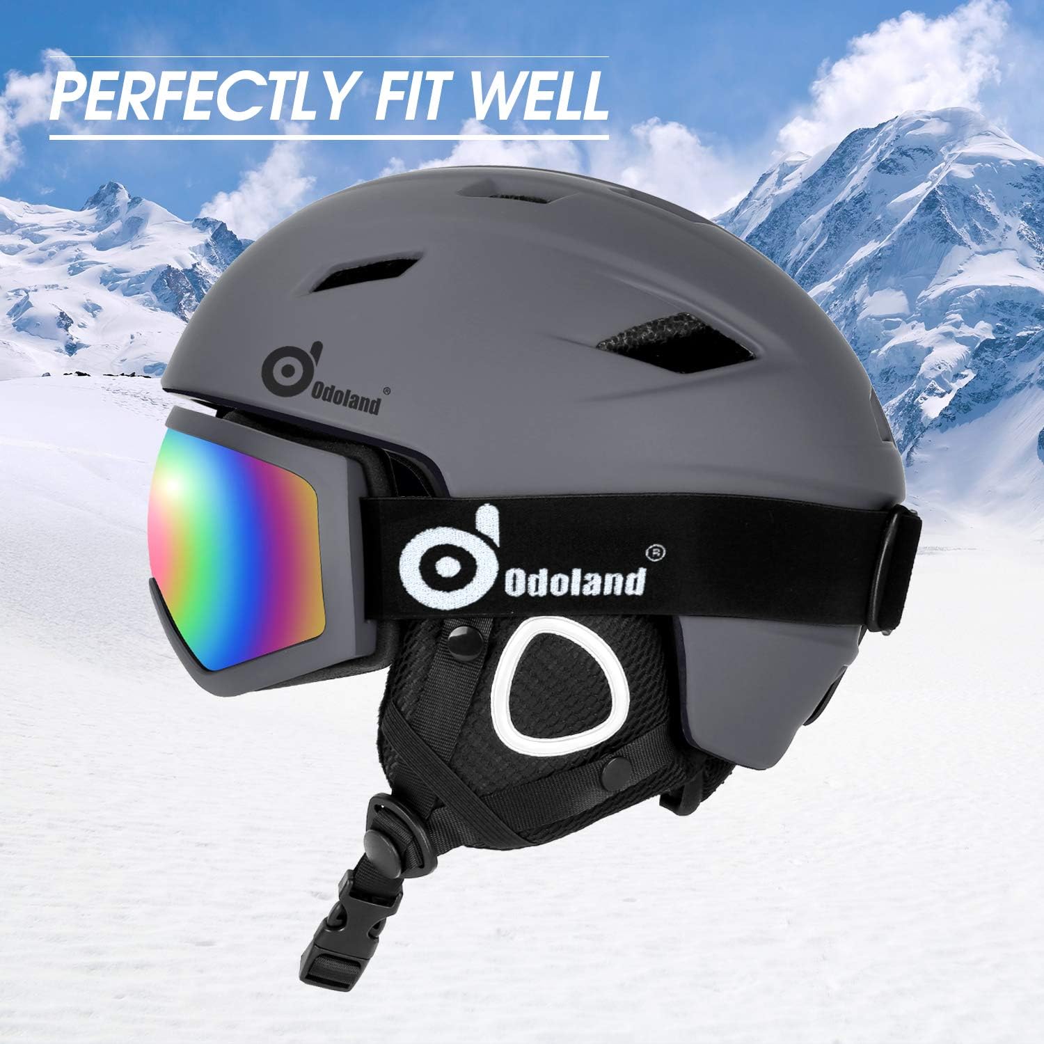 Sports Helmet and Protective Glasses Snowmobile Odoland Snow Ski Helmet and Goggles Set for Kids