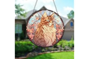 HOTIYOK Cute Cat Acrylic Stained Window Hanging Hand Painted Ornaments for Window Decoration Memorial Gift for Women Mom Grandma Teacher Pussy Lover