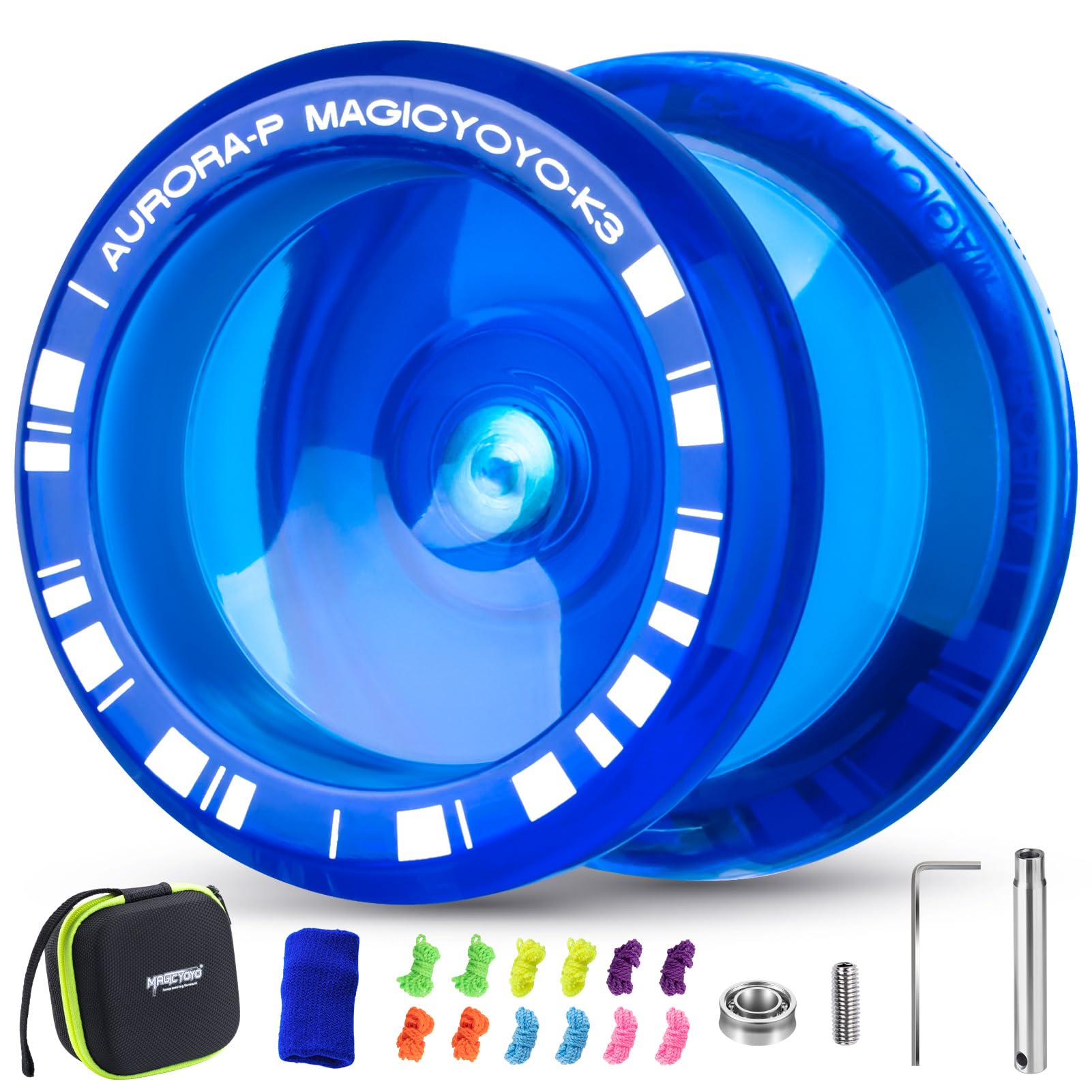 MAGICYOYO Yoyo K3 Aurora-p, Responsive and Unresponsive Yoyo for Kids, Professional Trick Yo Yo for Finger Spin, Dual Purpose Magic Yo-yo for Advanced, with 12 Strings, Bearing Kit, Case