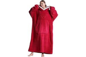 GOODTOU Wearable Blanket Hoodie for Women - Oversized Hooded Blanket for Adults Warm Cozy Gifts for Mom Girlfriend Fluffy Plush Blanket Sweatshirt Wine Red