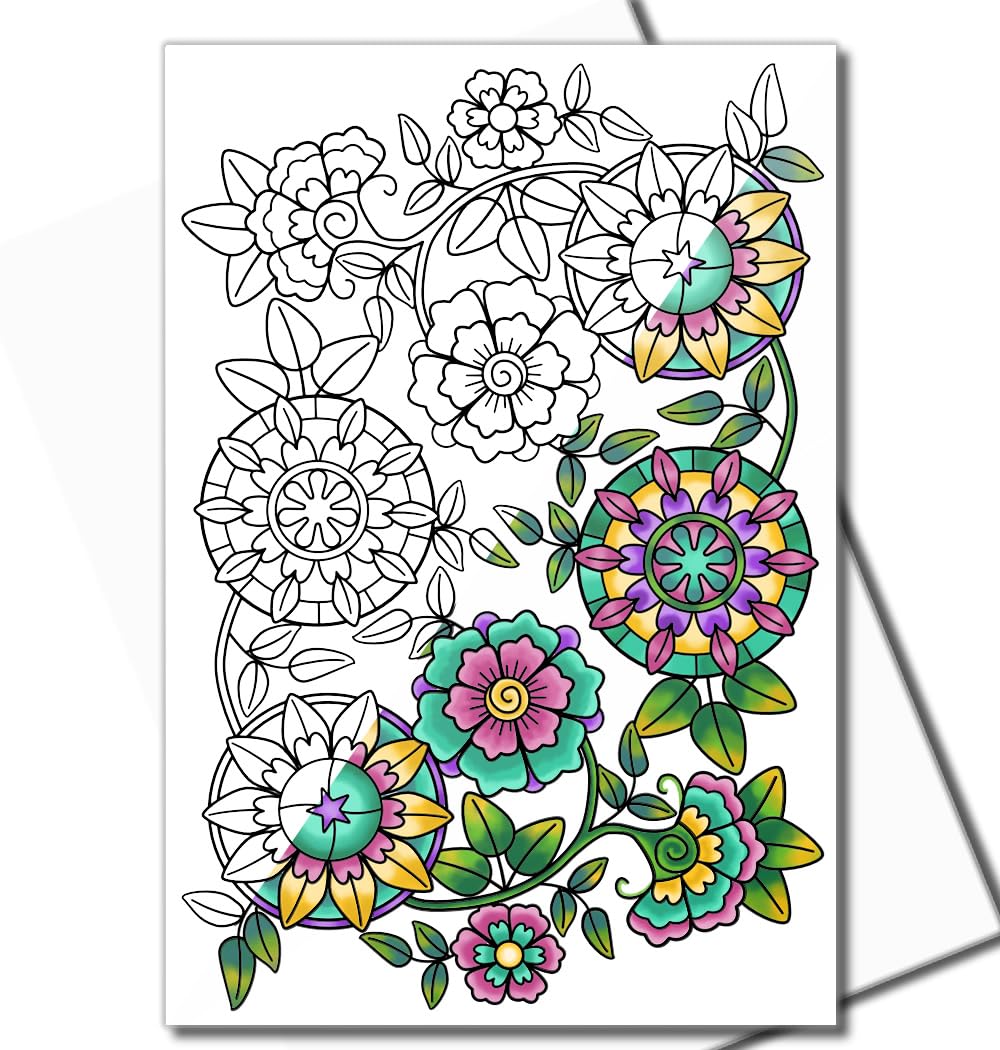 Art Eclect Floral Adult Colouring Cards for Thank You, Note Cards and Any Occasion, 10 Different Designs and 10 White Envelopes (Set Deco10/White)