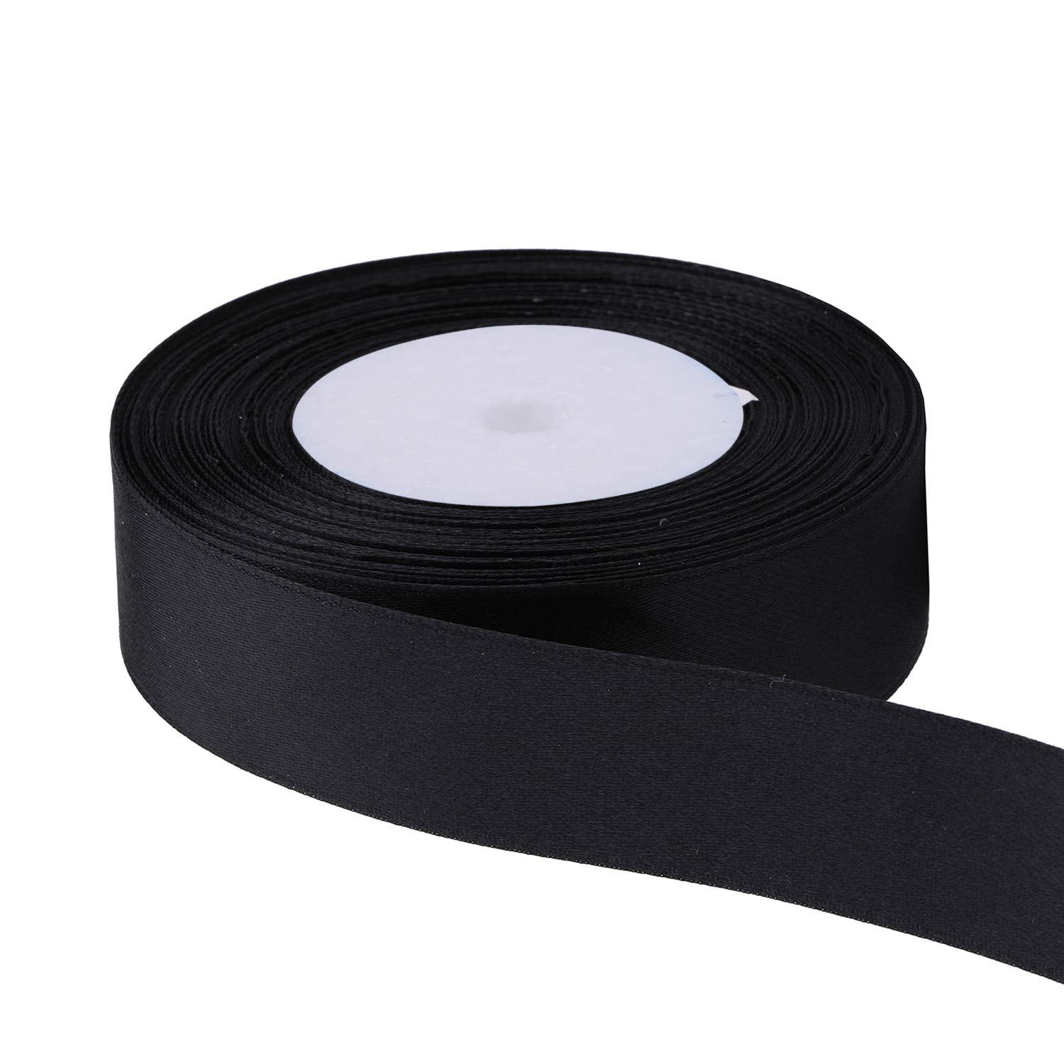 Trimming Shop 25mm Double Sided Satin Ribbon 25 Metres Roll - 100% Polyester Craft Ribbon for Gift Wrapping, Bow Making, Sewing, Wedding Decoration, Hair Accessories & DIY Crafts, Black — image 1
