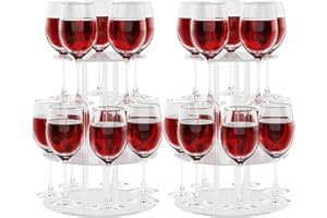 Laumffon Champagne Tower, Circle Acrylic Drink Tower and Cocktail Tree Stand, Wine Rack with 12 Slots, 2 Tiers Floating Sight Champagne Flute Holder for Party, Wedding, School, Celebration, 11.8x11.8x14.9 inch, 2Pcs
