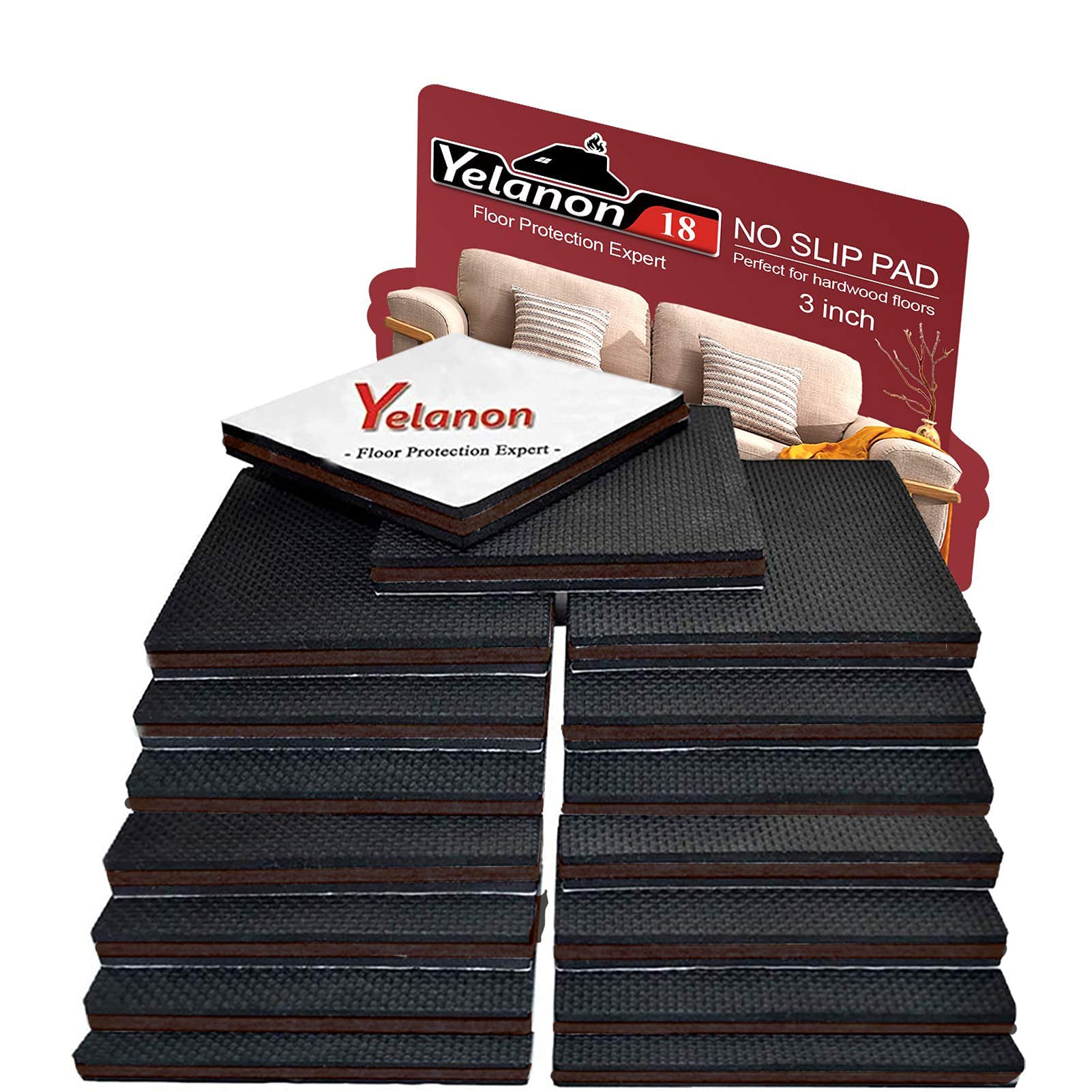 Yelanon Non Slip Furniture Pads - 18 Pcs 75mm Furniture Grippers, Non Skid for Furniture Legs,Self Adhesive Rubber Feet Furniture Feet,Anti Slide Furniture Hardwood Floors Protectors