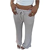 SOLY HUX Women's Striped Knit Pants Drawstring Elastic Waist Straight Leg Casual Sweatpants with Pocket