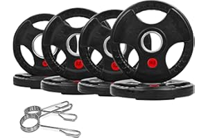 BALANCEFROM 2" Olympic Grip Plates with 3-Handle Design | 2.5-45LB Rubber Encased Iron Weight Set & Pairs | Low-Noise, Floor Safe for Home Gym, Deadlift & Dumbbell