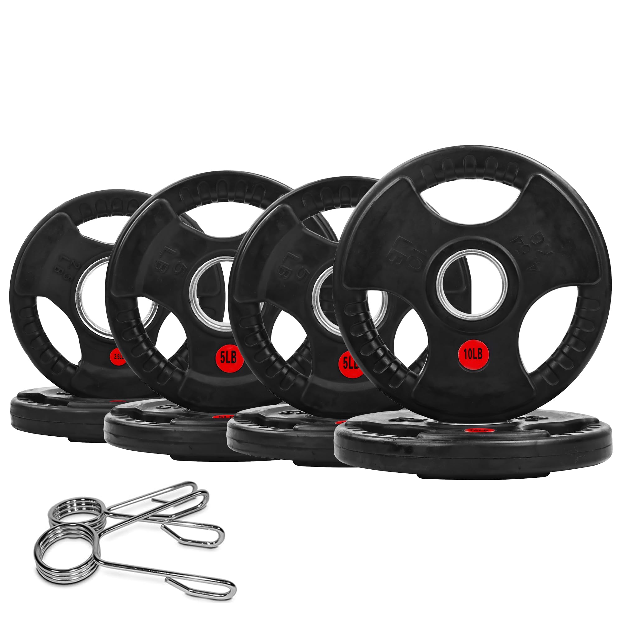 Photo 1 of ?4-Pack?2.5 5 5 10 LB Bumper Plates Weight Set with Spring Collars - 2" Olympic Grip Plates, Rubber Encased Iron Weights for Home Gym, Deadlift
