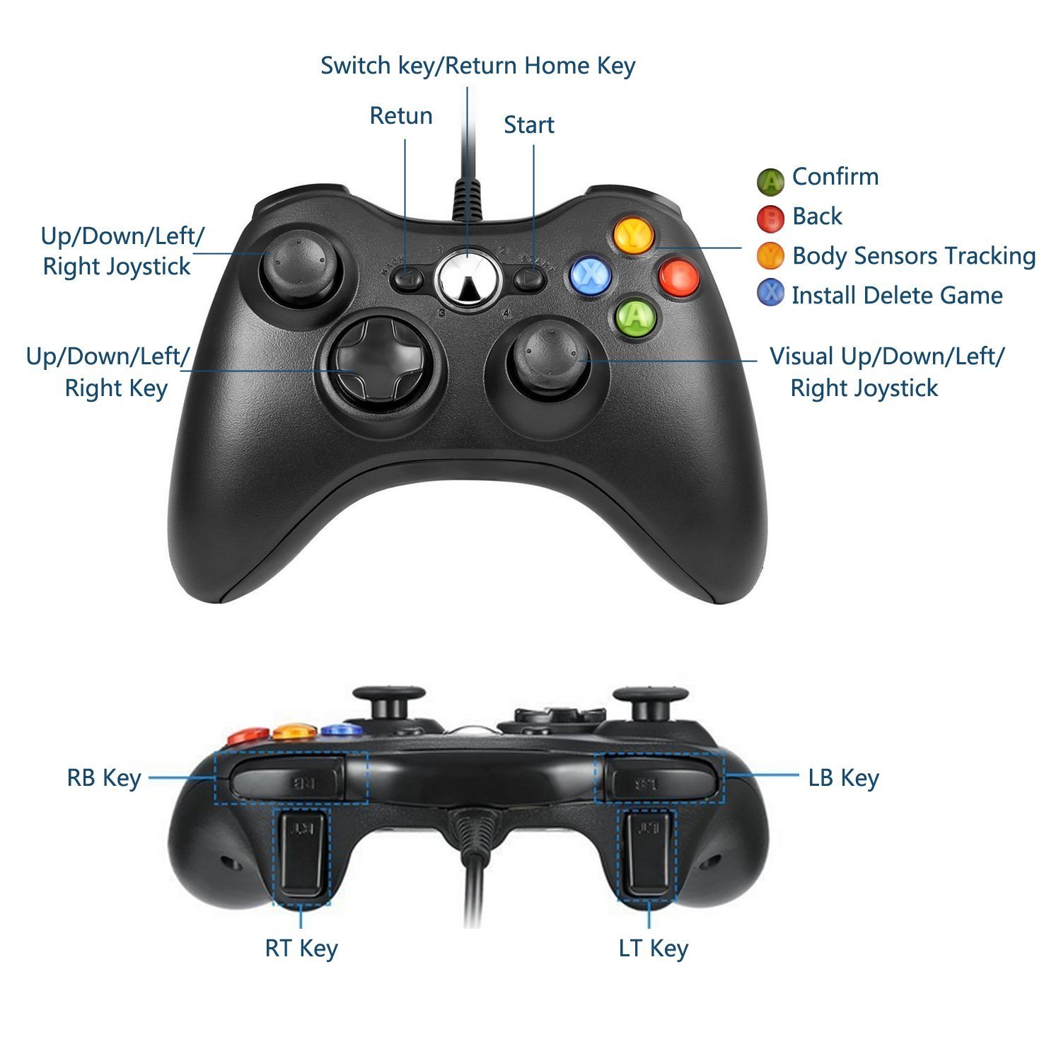Xbox 360 Wired controller Gamepad Controller for Xbox 360(Black)