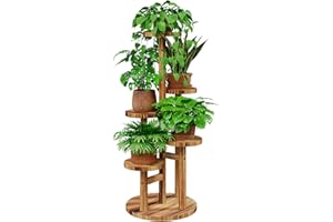 Bamworld 5 Tier Tall Plant Stand Indoor, Corner Wood Plant Shelf for Multiple Plants, Tiered Round Flower Stand for Patio Gar