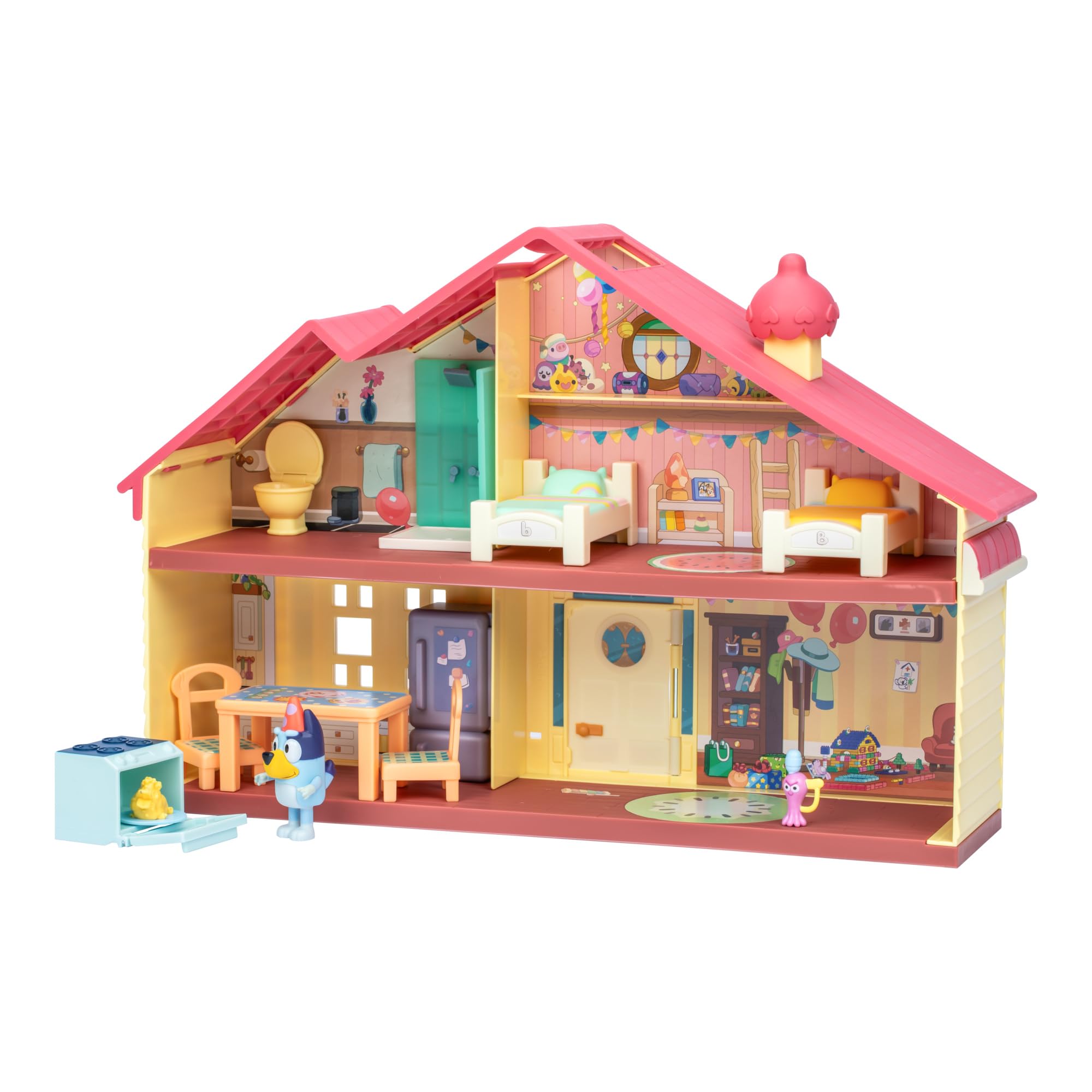 Bluey Celebration Home Playset, Portable Birthday Party Toy House with 11 Removable Accessories and 2.5” Figure, House Toys for Kids of Ages 3+