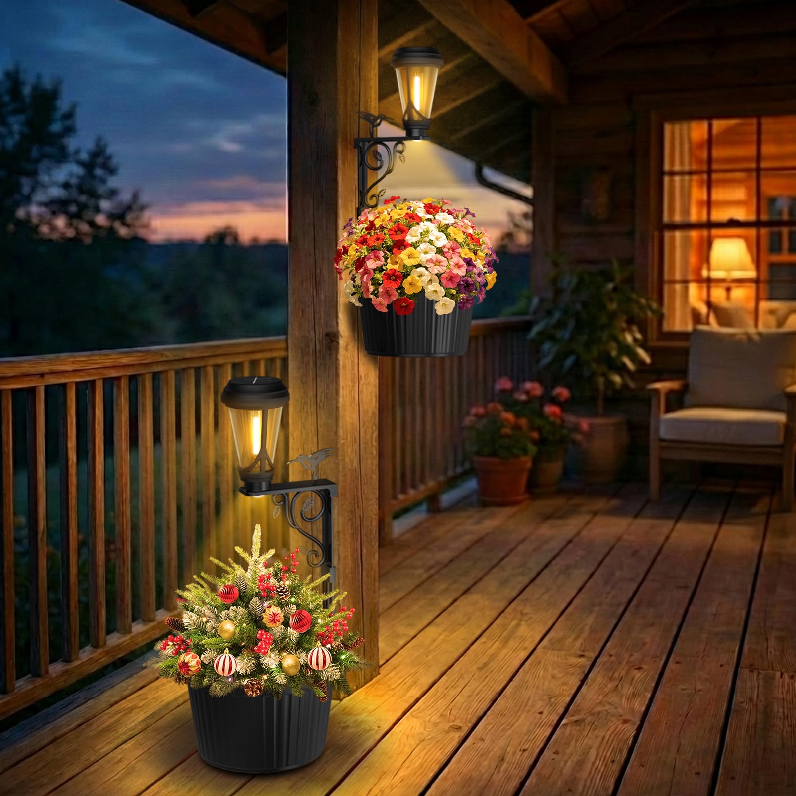 Photo 1 of 2Pcs 7.9 Inch Solar Lights Planter Dual-Sided 3000K Warm White Lighting, 2 in1 (Wall/Stand) Flower Pots, Auto on/Off IP65 Solar Post Light with Planter Waterproof for Yard, Patio, Porch, Pathway Decor