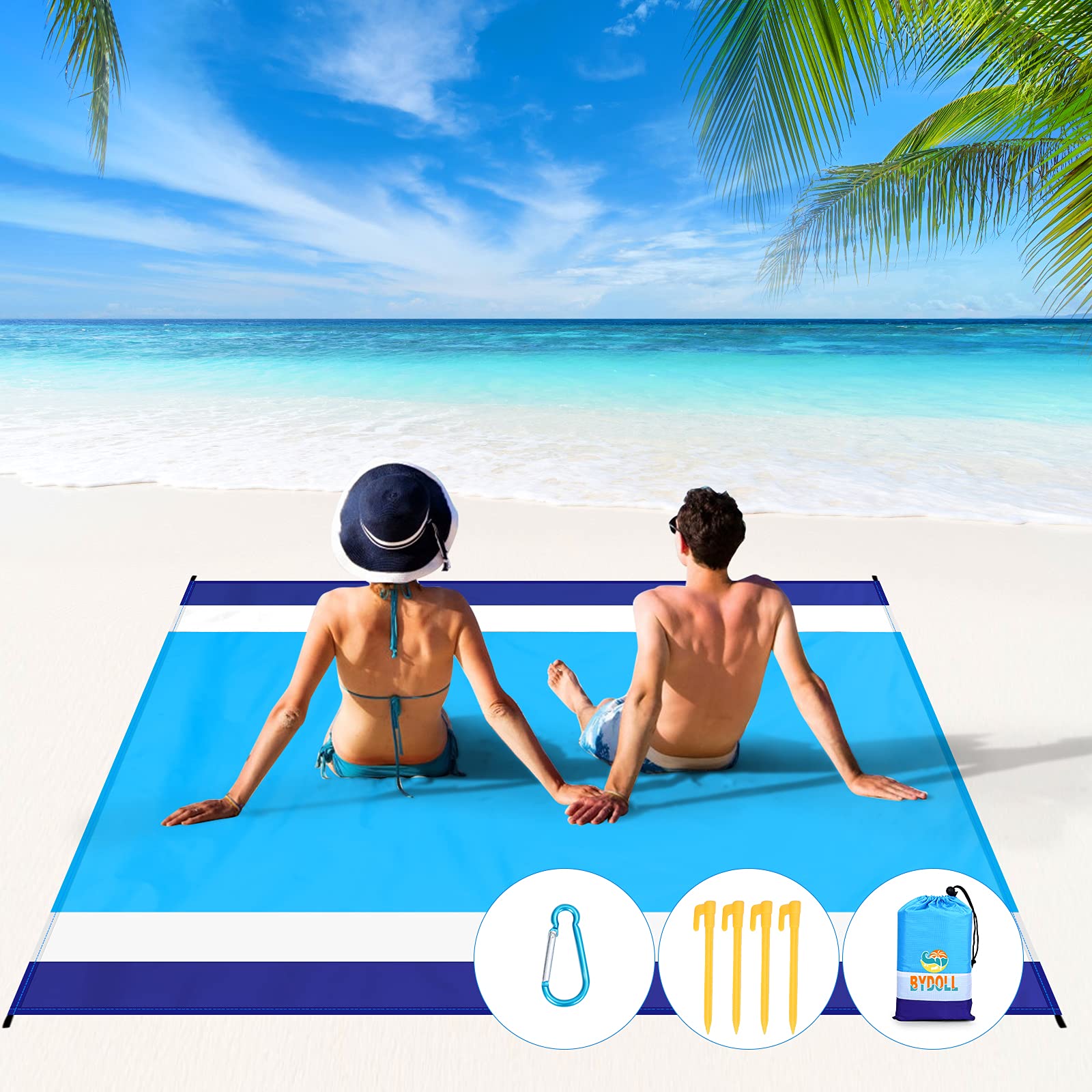 Photo 1 of BYDOLL Beach Blanket Waterproof Sandproof 78''×81'' 1-5 Adults Oversized Lightweight Large Picnic Mat Waterproof Sandproof Blanket for Beach Camping Hiking Travel