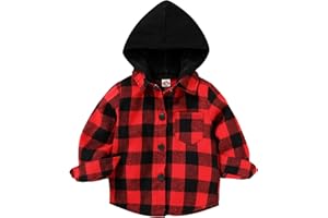 YOUNGER STAR Toddler Kids Boys Girls Flannel Hooded Plaid Shirt Button Baby Red Clothes