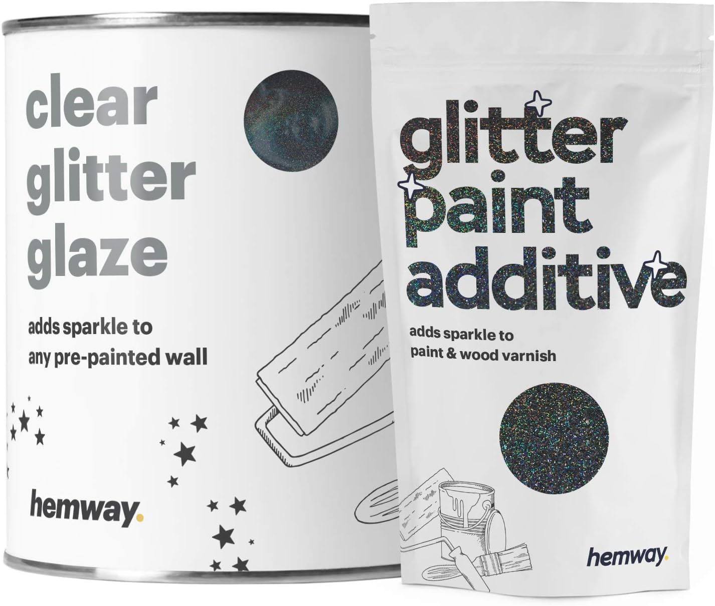 Hemway Clear Glitter Paint Glaze (Black Holographic) 1L / Quart for PrePainted Walls Acrylic