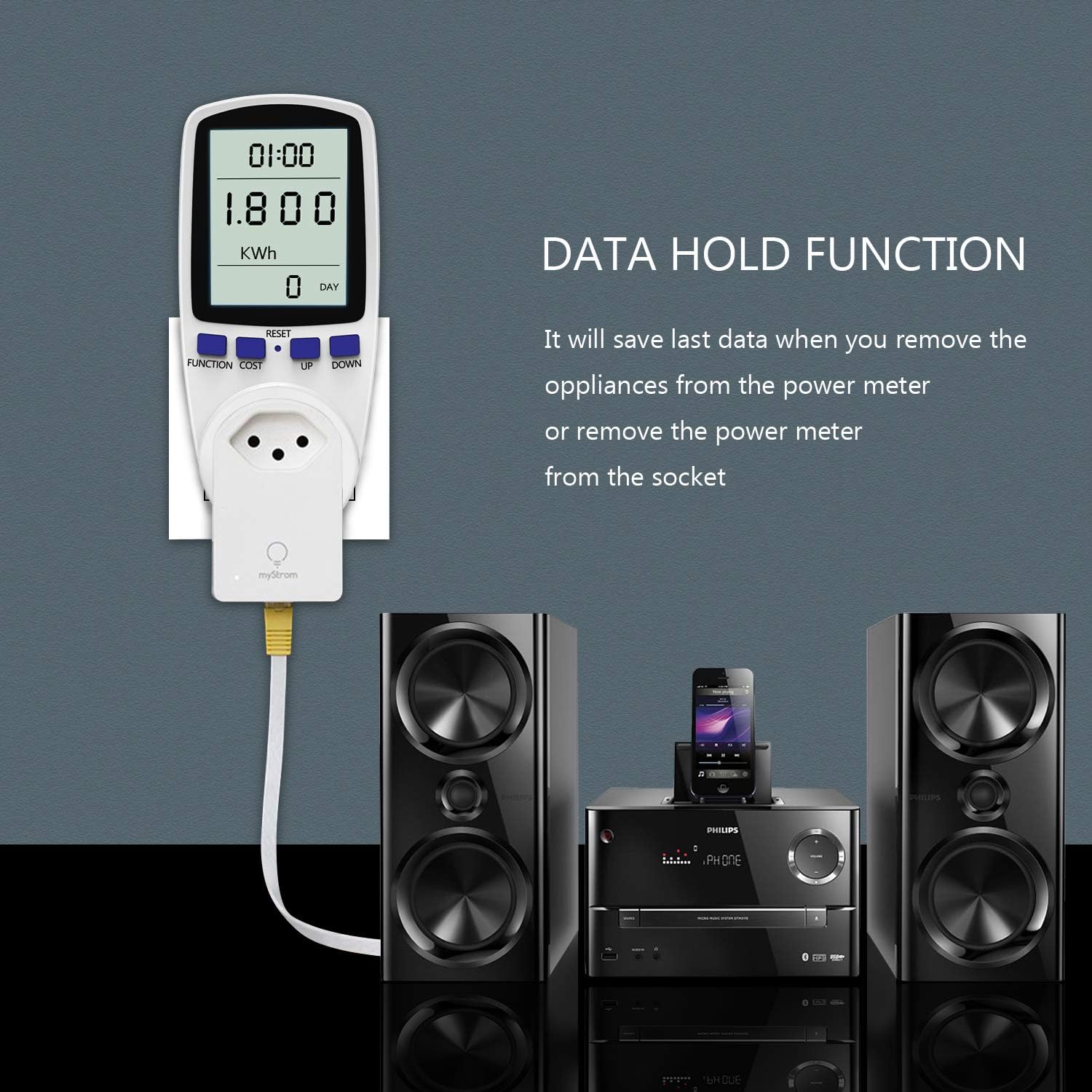 kuman KW47-US Electricity Usage Monitor Plug Power Watt Voltage Amps Meter with Digital LCD, Overload Protection and 7 Display Modes for Energy Saving (NO-Backlight), white - - 