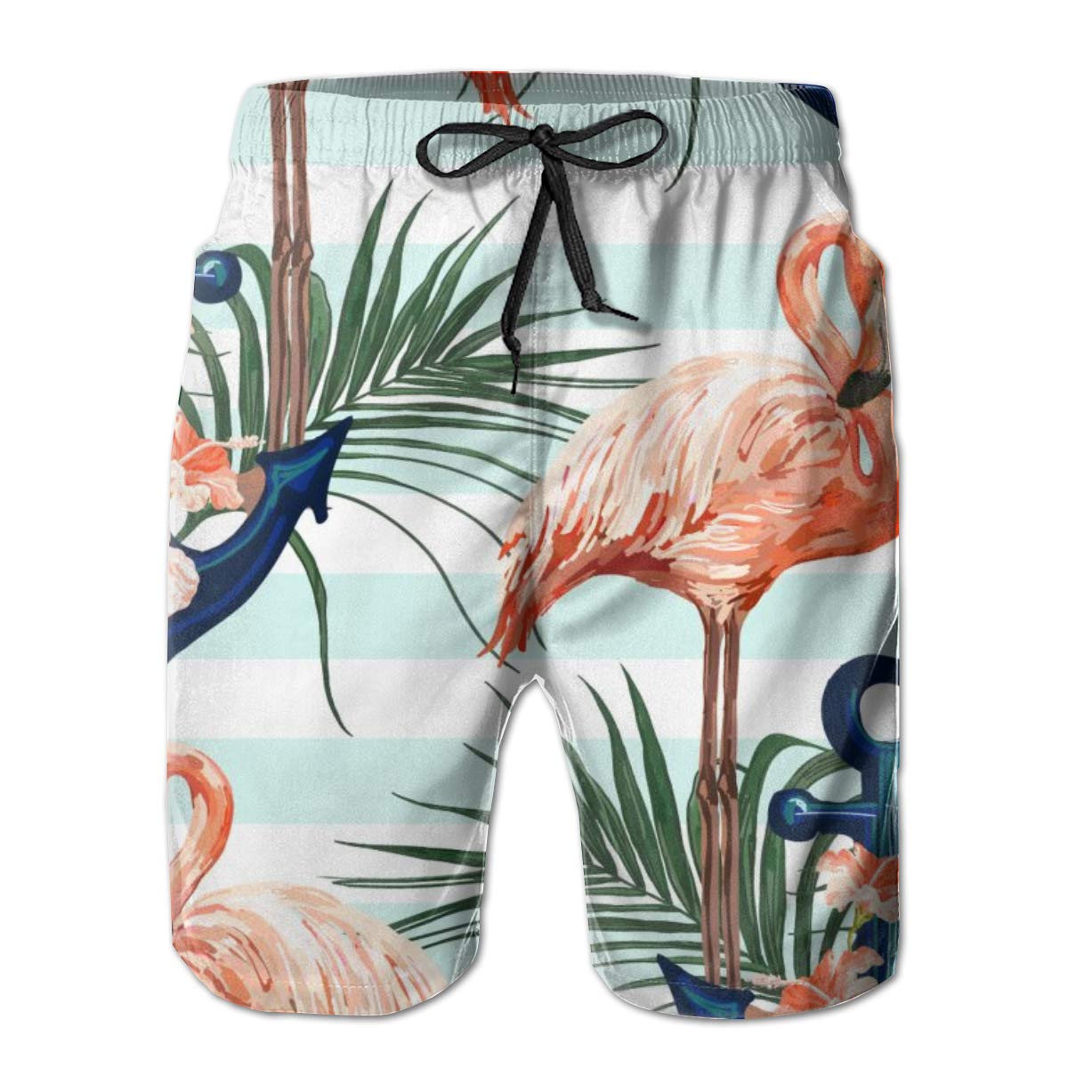 P/&E Mens Elastic Waist Print Drawstring Summer Bermuda Beach Shorts