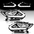 WEELMOTO Headlights Assembly with LED DRL Strip Pair Set for 2014 2015 2016 Nissan Rogue, Fits Factory Halogen Models Only (NO PROJECTOR & NOT FOR FACTORY LED MODELS)