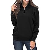 Samefar Womens Warm Cozy High Neck Long Sleeve Solid 1/4 Zip Pullover Sweatshirts with Pockets