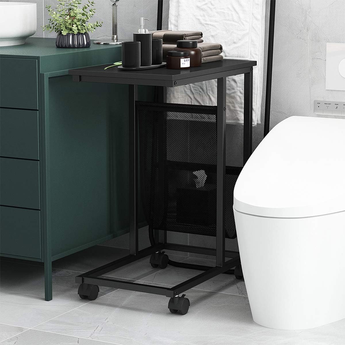 YITAHOME Sofa Side Table,Nightstands, End Table with Wheels and Side Pocket,Easy Assembly (Black) …: Kitchen & Dining