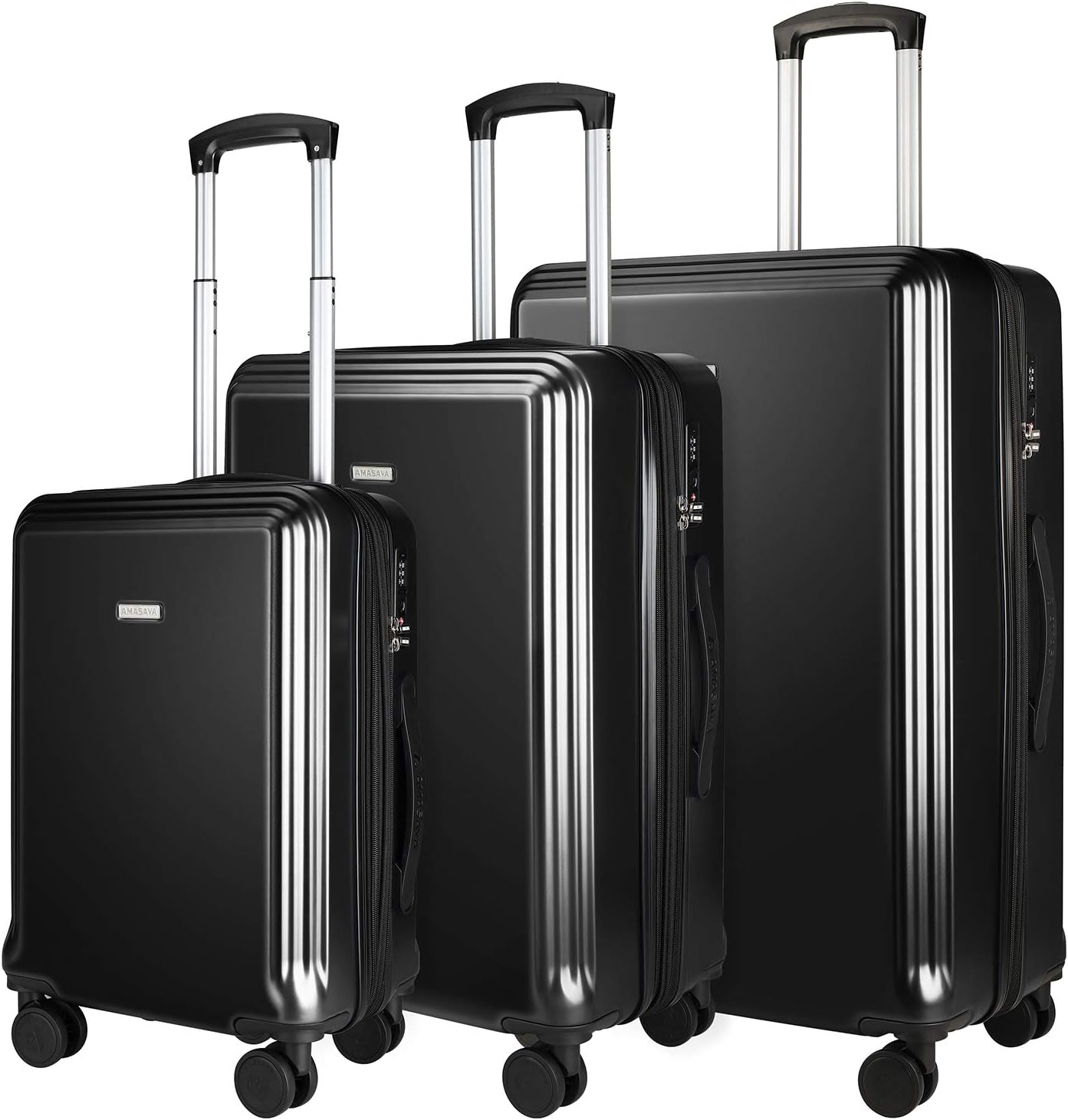Suitcases Set, 4 Wheels Hand Cabin Luggage Set with 10-15% Capacity Expansion Lightweight ABS+PC Hard Shell Carry Ons Trolley Travel Suitcase Built in TSA Lock, Set of 3 Suitcases