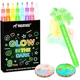 Pagather Glow in the Dark Markers, 8 Colors 2mm Round Tip | For Rock Painting, Fabric, Glass, Wood, Canvas &amp; DIY Crafts, Create Glowing Artwork with Bright Effects in Dark Environments