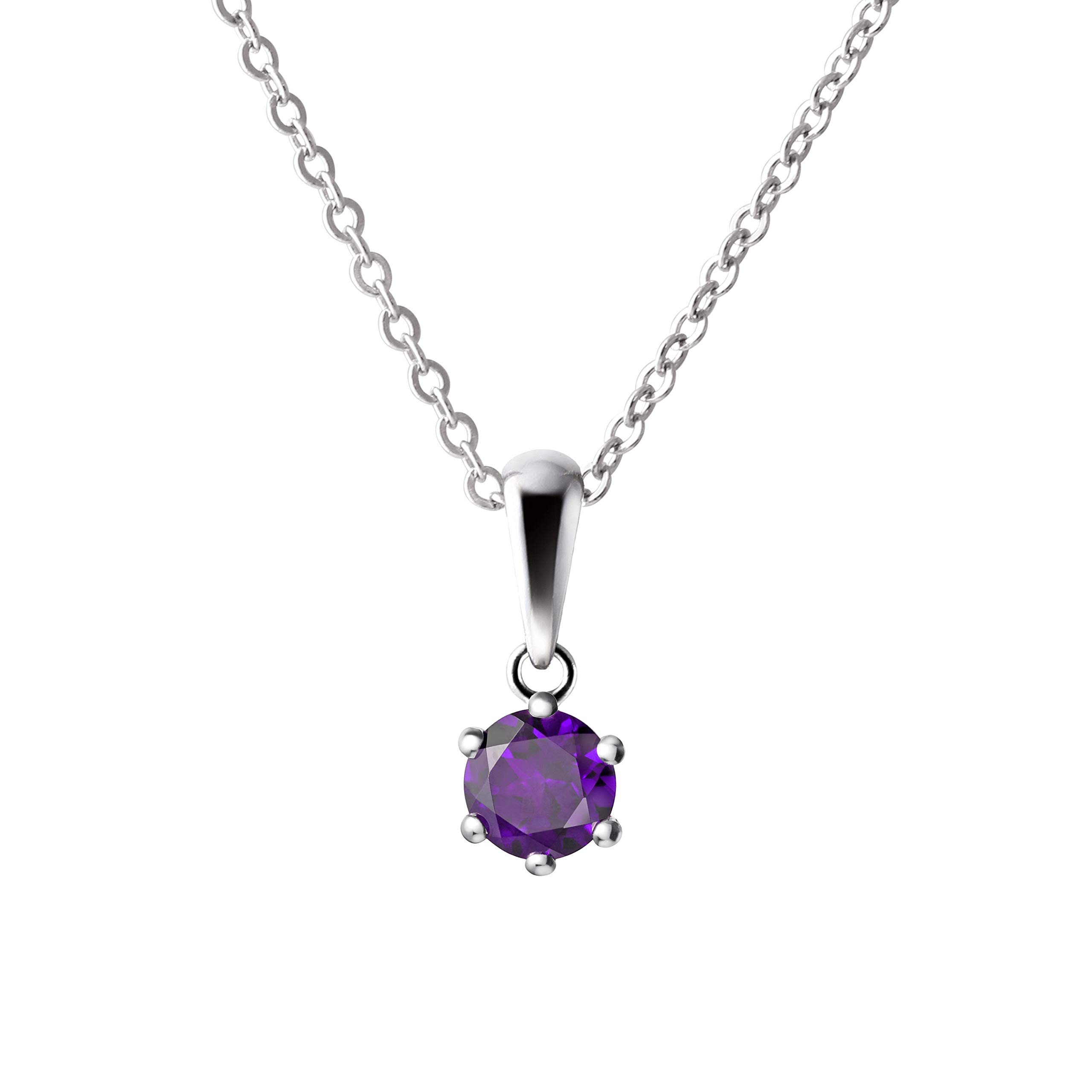 Franki Baker Sterling Silver Tiny Natural Purple Amethyst Gemstone Pendant Necklace. Length: 50cm