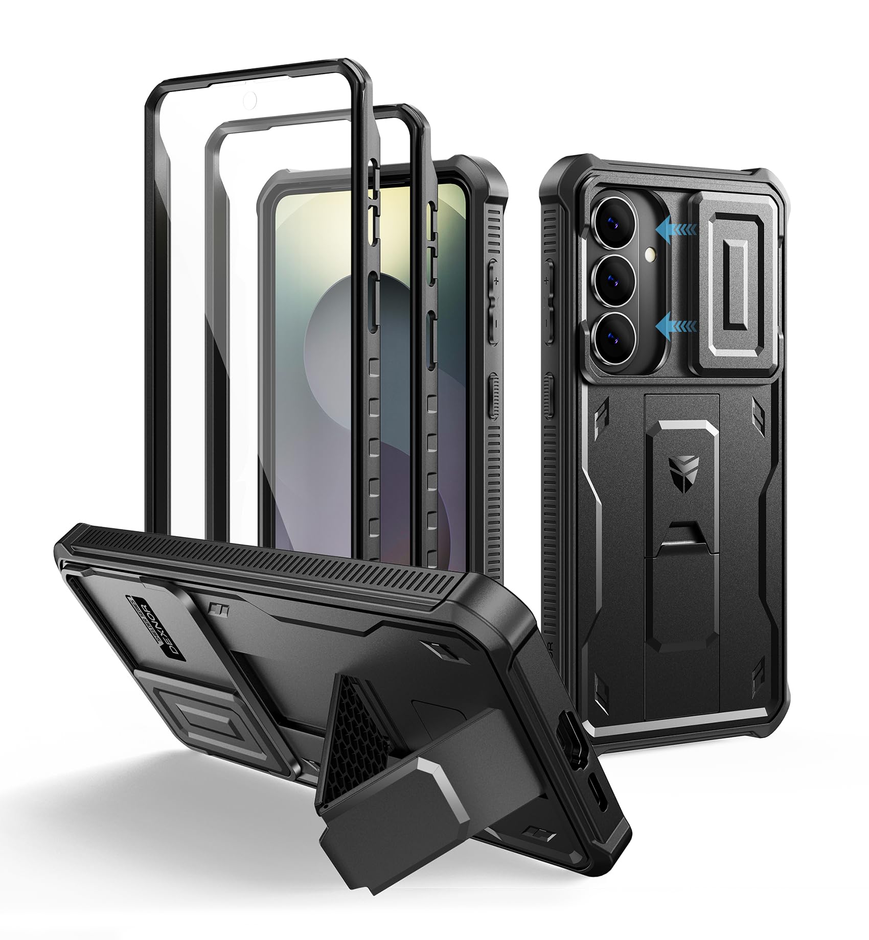 Dexnor for Samsung Galaxy S26+ Plus Case with Upgraded Slide Camera Cover & 2 Front Frames & Built-in Screen Protector & Kickstand, Heavy-Duty Rugged Case Full-Body Protective Cover(2026),Black