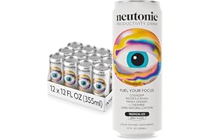neutonic Nootropic Productivity Energy Drink | Tropical Ice 12 Cans | 120mg Natural Caffeine, Zero Sugar | Support Memory, Mental Clarity, Cognitive Function | Boost Focus, Energy, Brain Health