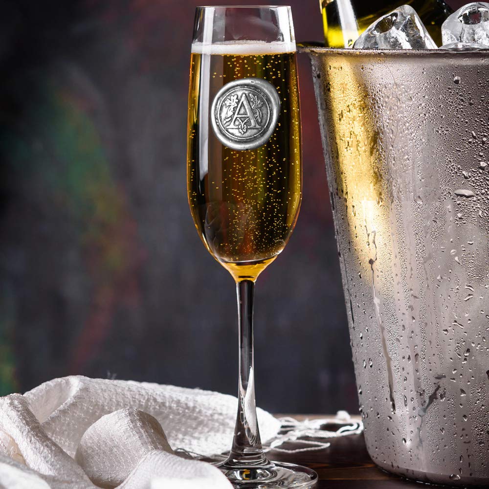 English Pewter Company Personalised Champagne Flute with Your Choice of Initial - Unique Gift for Men or Women, Birthdays, Anniversaries (A) [MON501]