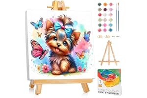 Arttoplus Dog Paint by Numbers Kit for Kids with Frame,Cute Kids Paint by Numbers Ages 8-12 with Wooden Easel,Easy DIY Animal Acrylic Oil Painting by Number for Gift Home Wall Decor(8x8 inch)